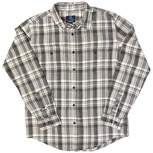George Shirt Plaid Button Down Classic Fit Medium Gray White